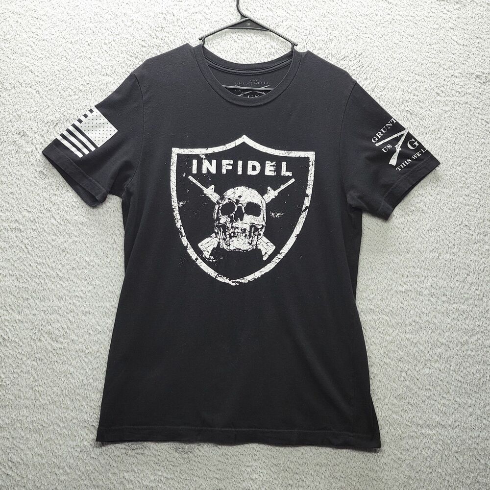 Grunt Style Infidel Mens T-Shirt Black Distressed Skull Graphic Tee GS